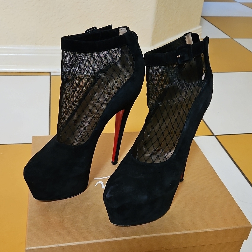 Christian Louboutin Black Heels with Mesh Accent